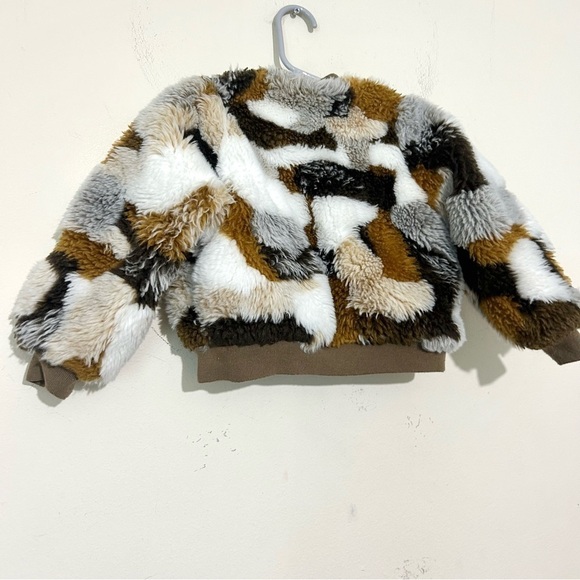 Pink Chicken Faux Fur Brown & Ivory Zip Up Jacket SIZE 3 - Picture 6 of 6